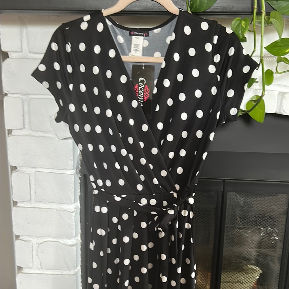 Cocomo Black and White Flutter Sleeve Wrap Midi Dress